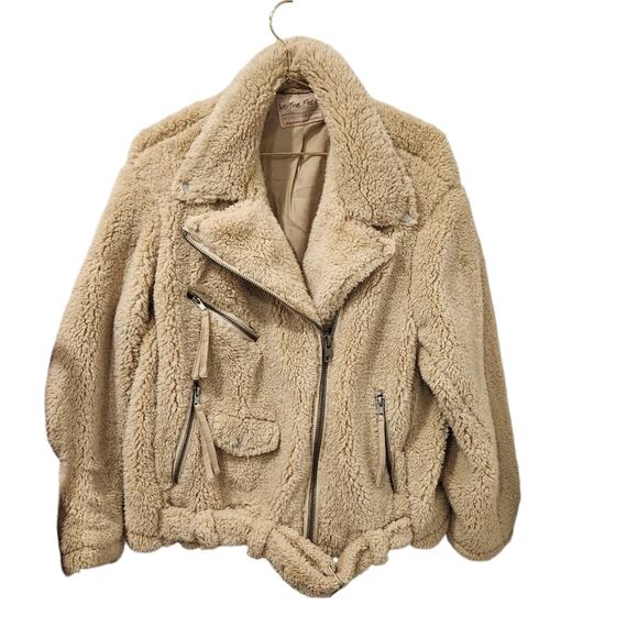 Free People So Cozy Slouchy cream sherpa moto jacket size small - Picture 6 of 11